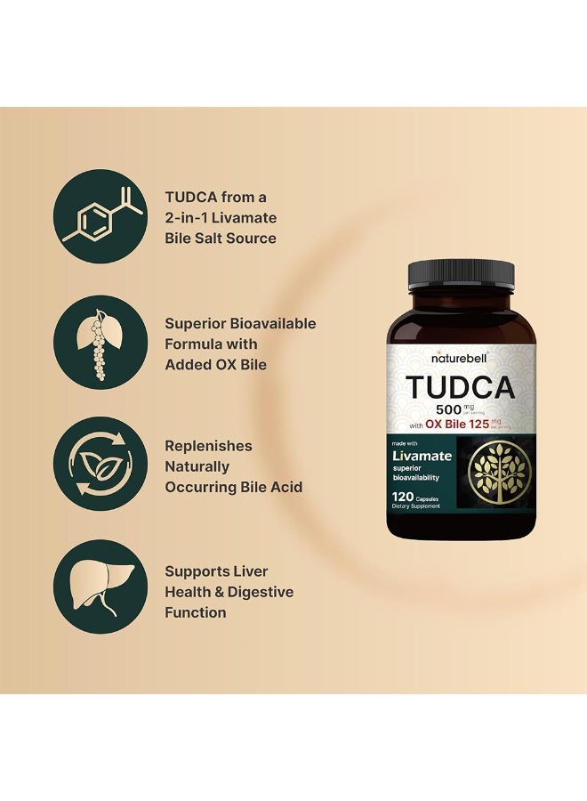 نايتشر بيل TUDCA 500mg with OX Bile 125mg Per Serving, 120 Capsules – Bile Salts Support, High Absorption Livamate Formula | Liver Cleanse Detox & Repair Supplement | Natural Bitter Taste – Third Party Tested - Image 5